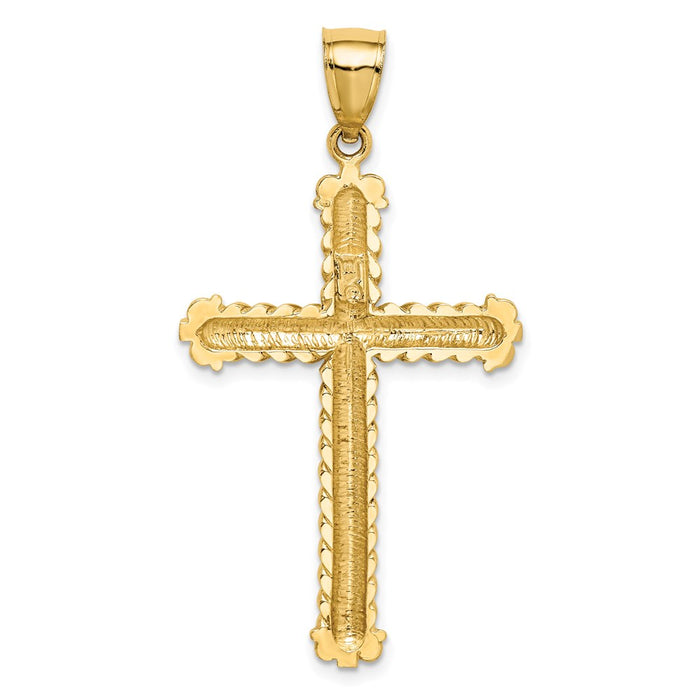 Million Charms 14K Yellow Gold Themed Diamond-Cut Relgious Cross Pendant