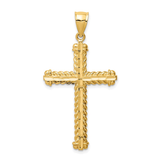 Million Charms 14K Yellow Gold Themed Diamond-Cut Relgious Cross Pendant