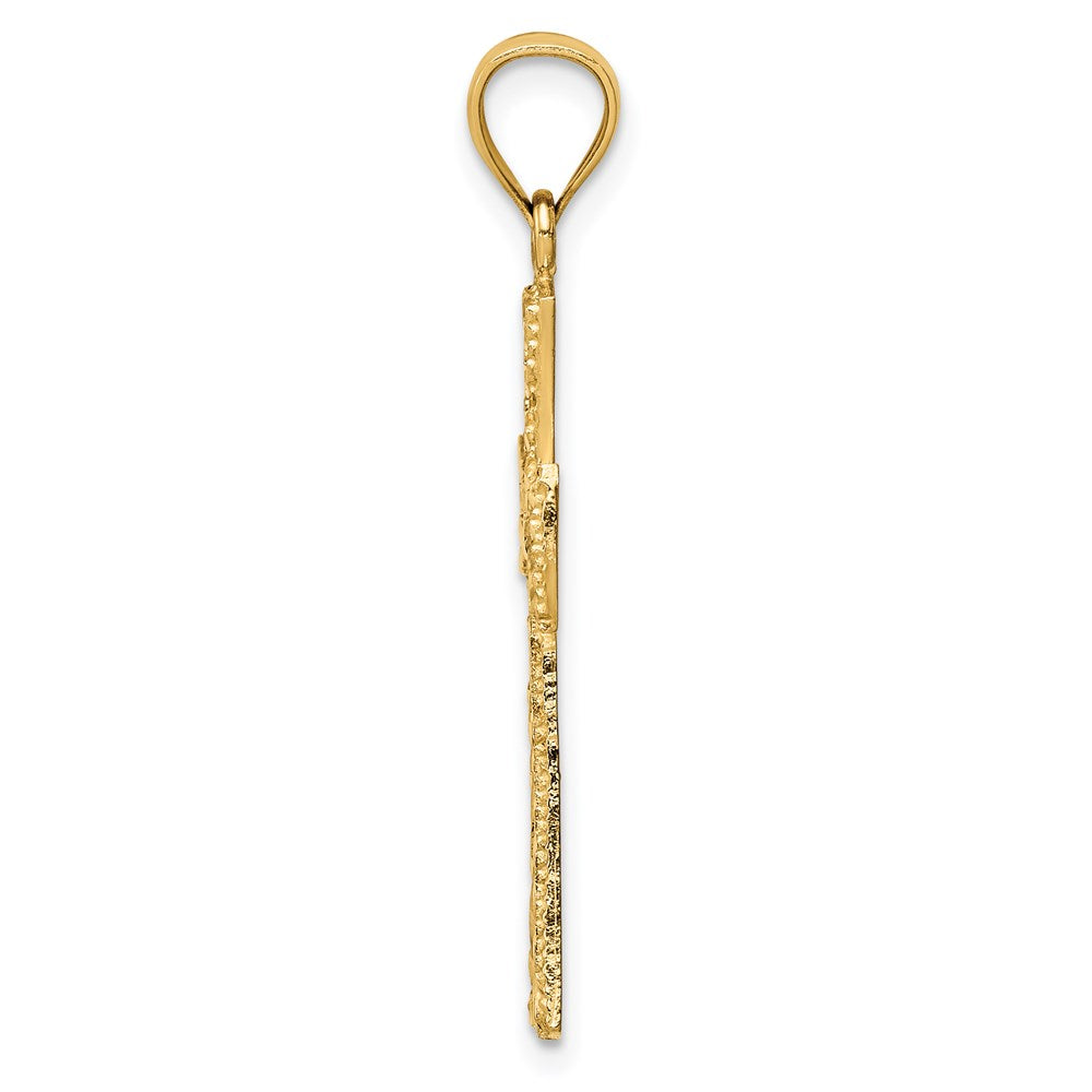 Million Charms 14K Yellow Gold Themed Diamond-Cut Relgious Cross Pendant