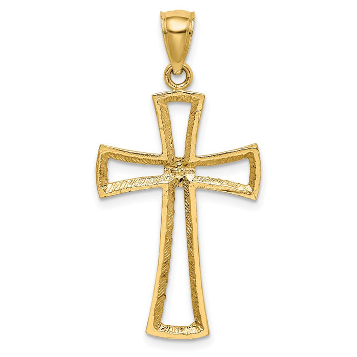 Million Charms 14K Yellow Gold Themed Diamond-Cut Relgious Cross Pendant