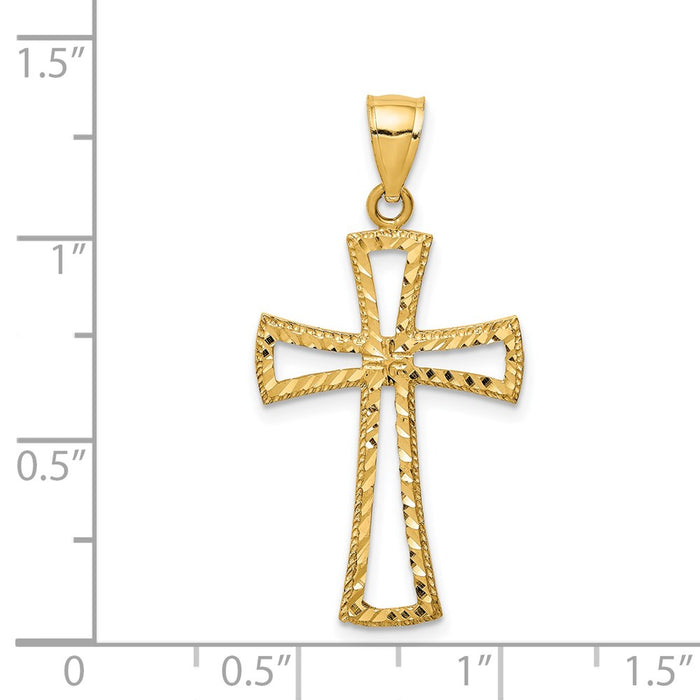 Million Charms 14K Yellow Gold Themed Diamond-Cut Relgious Cross Pendant