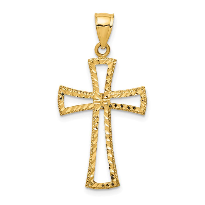 Million Charms 14K Yellow Gold Themed Diamond-Cut Relgious Cross Pendant