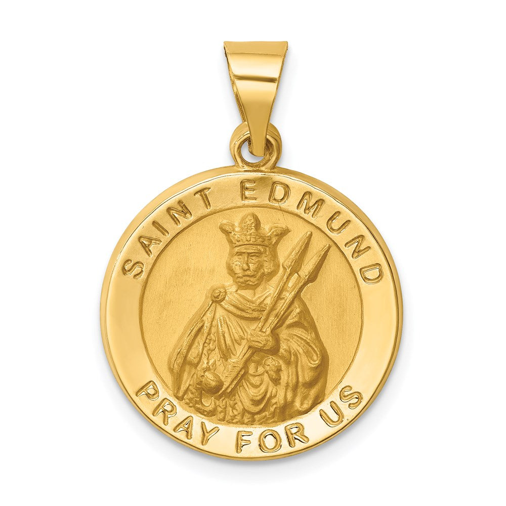 Million Charms 14K Yellow Gold Themed Hollow Polished/Satin Round Religious Saint Edmund Medal