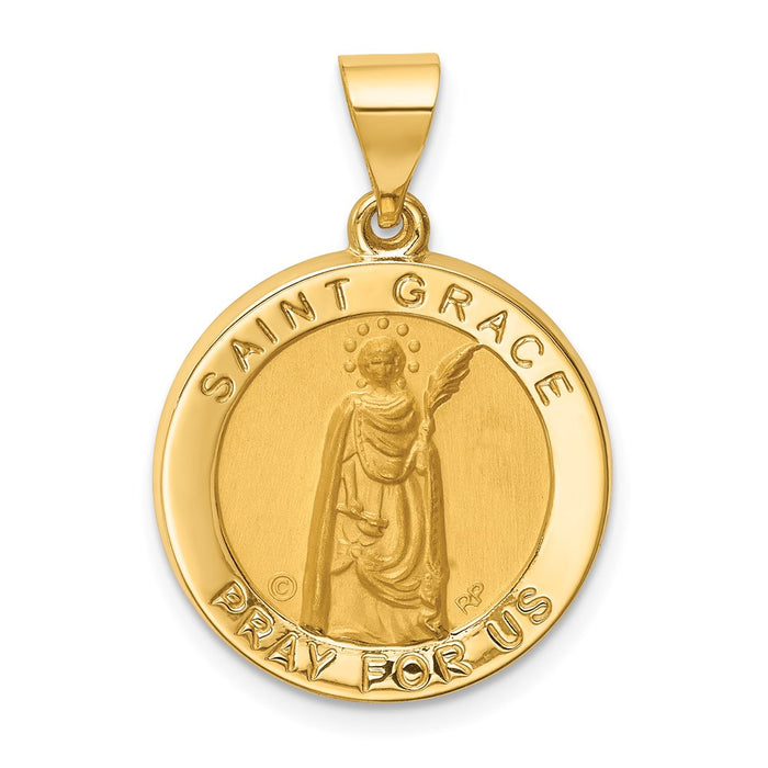 Million Charms 14K Yellow Gold Themed Hollow Polished/Satin Round Religious Saint Grace Medal