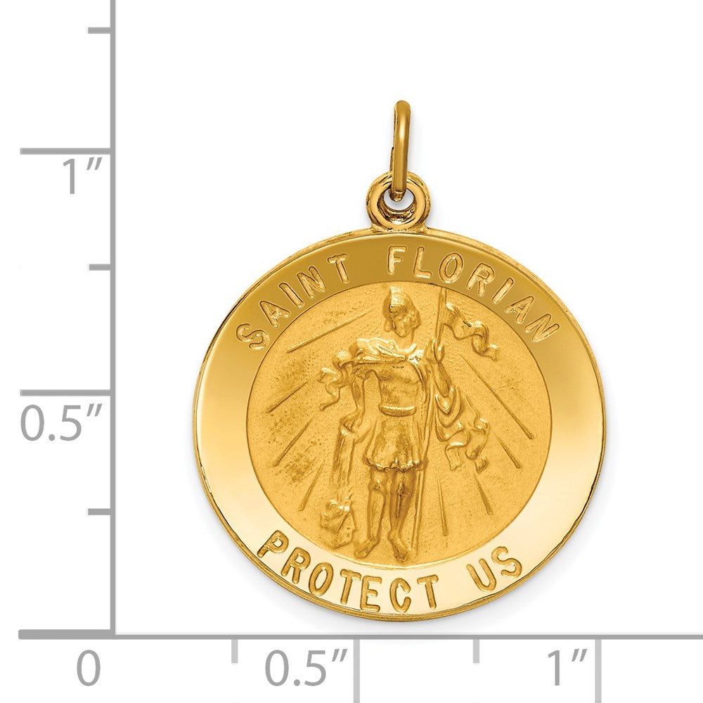 Million Charms 14K Yellow Gold Themed Solid Polished/Satin Round Religious Saint Florian Medal