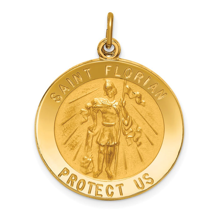 Million Charms 14K Yellow Gold Themed Solid Polished/Satin Round Religious Saint Florian Medal