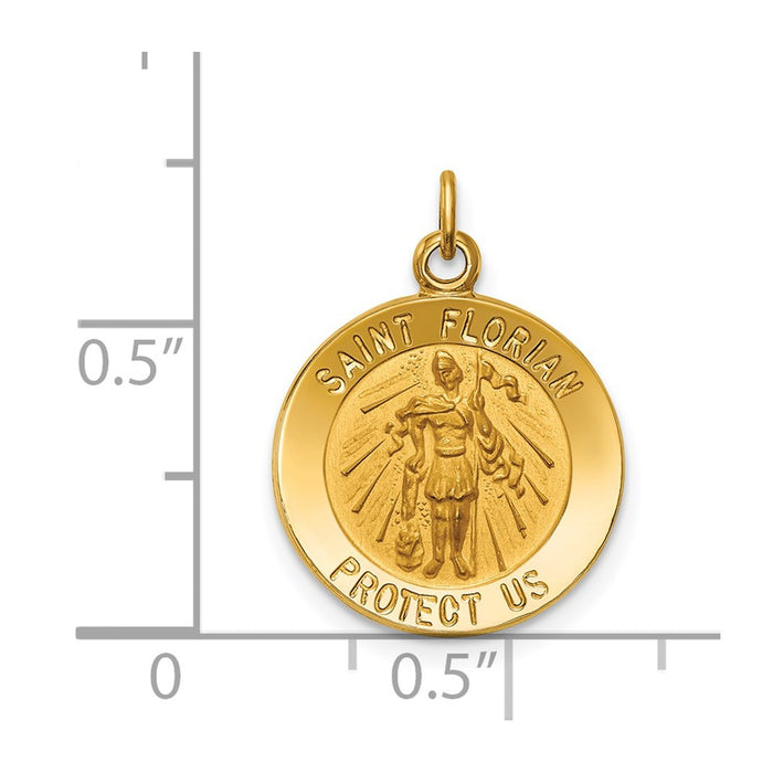 Million Charms 14K Yellow Gold Themed Solid Polished/Satin Small Religious Saint Florian Medal