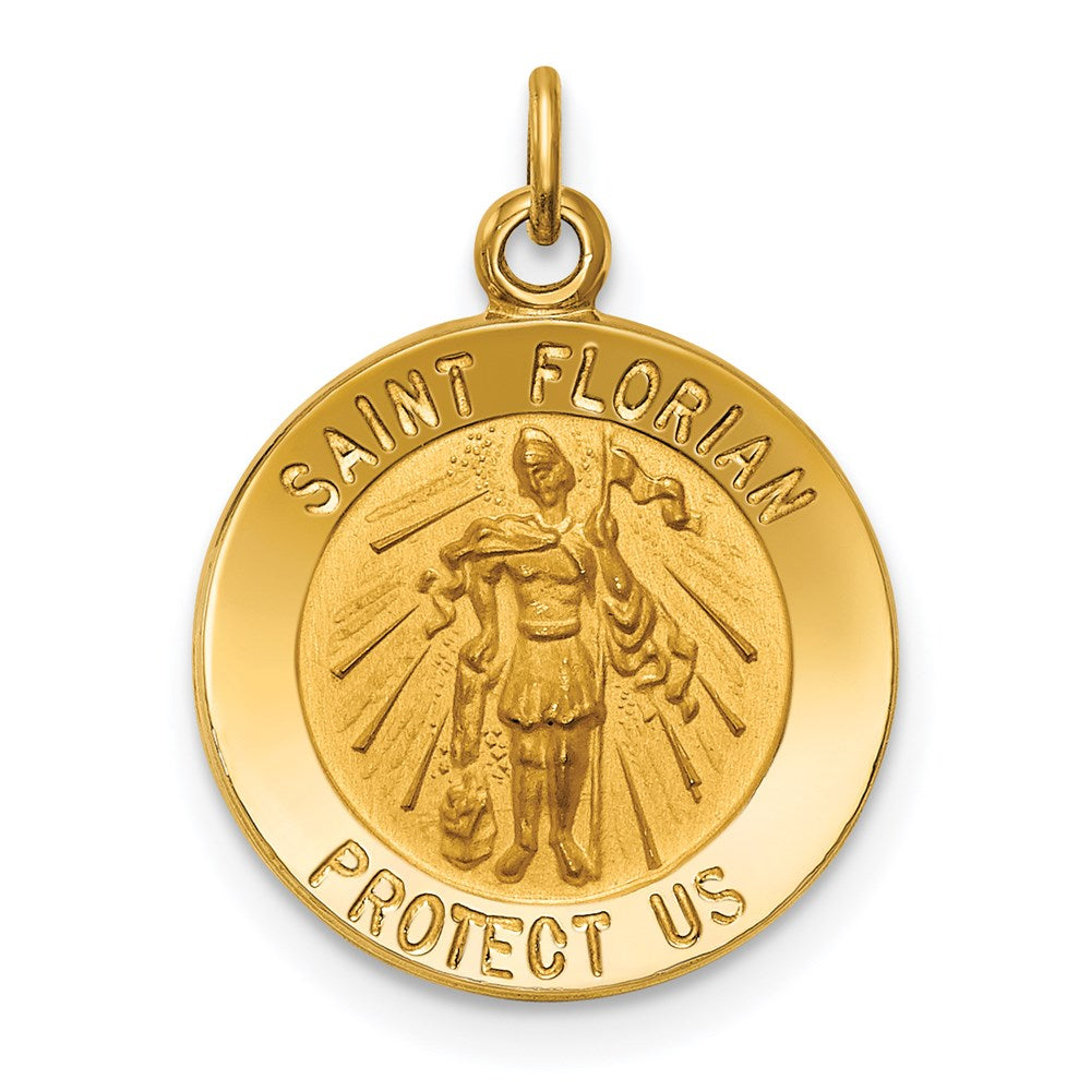Million Charms 14K Yellow Gold Themed Solid Polished/Satin Small Religious Saint Florian Medal