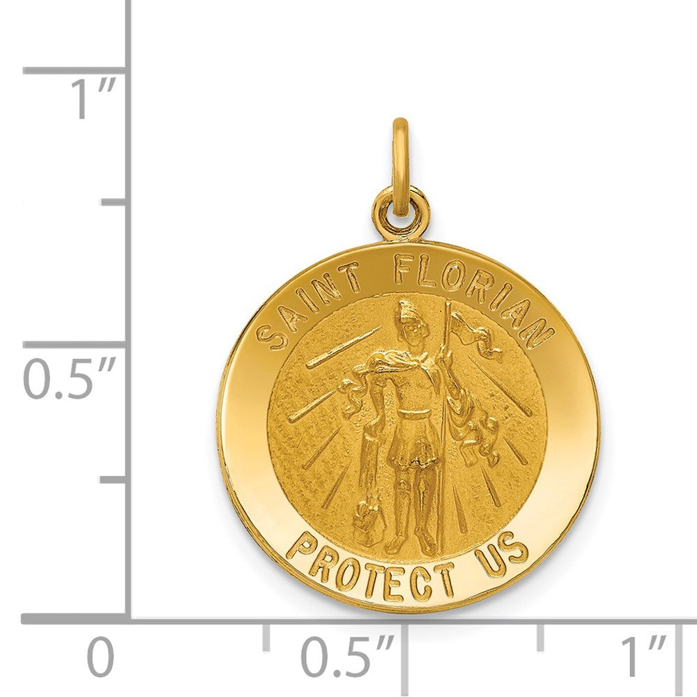 Million Charms 14K Yellow Gold Themed Solid Polished/Satin Medium Religious Saint Florian Medal
