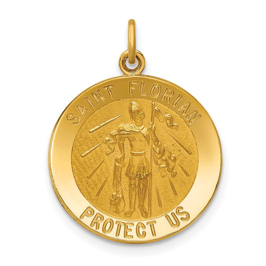 Million Charms 14K Yellow Gold Themed Solid Polished/Satin Medium Religious Saint Florian Medal