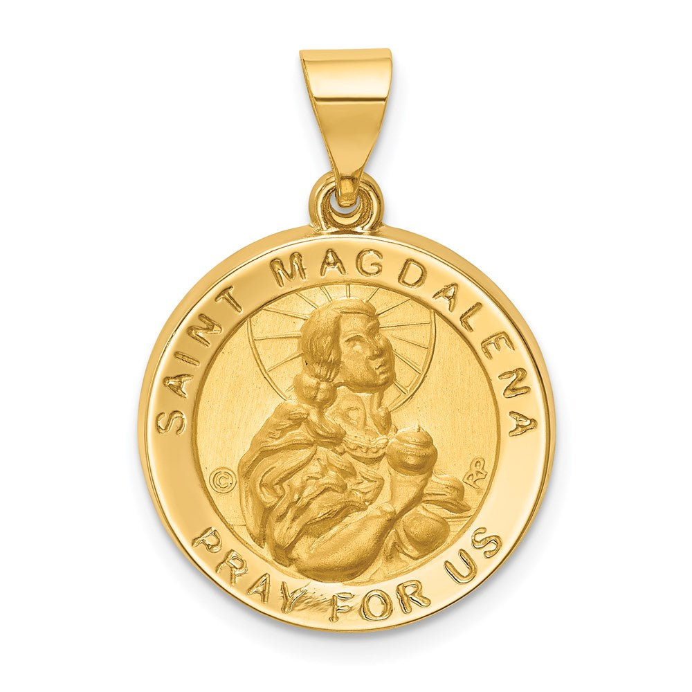 Million Charms 14K Yellow Gold Themed Hollow Polished/Satin Round Religious Saint Magdalena Medal