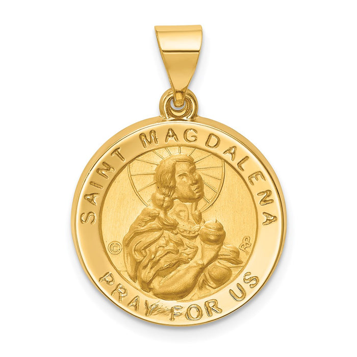 Million Charms 14K Yellow Gold Themed Hollow Polished/Satin Round Religious Saint Magdalena Medal