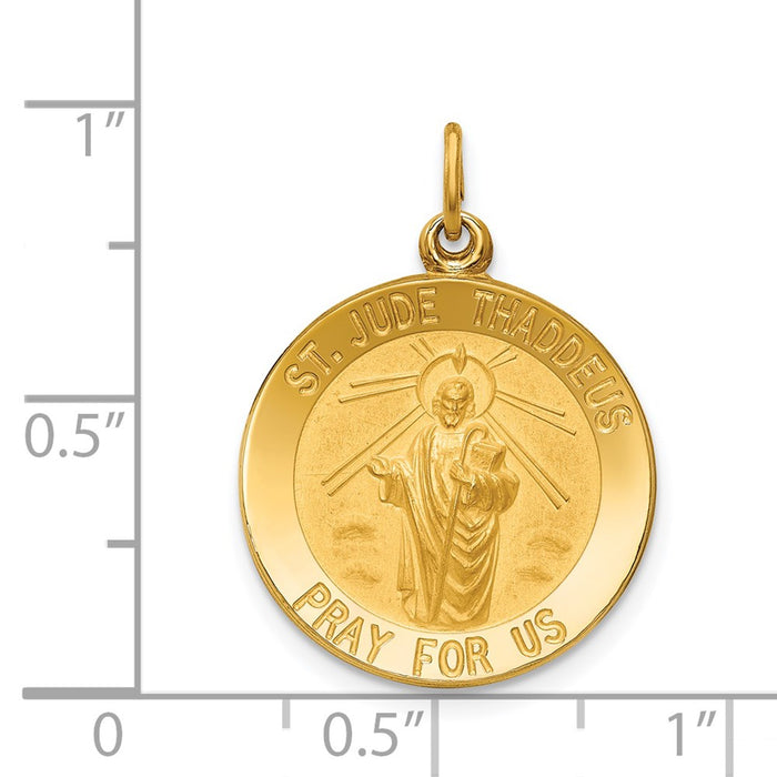 Million Charms 14K Yellow Gold Themed Solid Polished/Satin Small Round Religious Saint Jude Thaddeus Medal