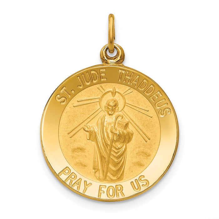 Million Charms 14K Yellow Gold Themed Solid Polished/Satin Small Round Religious Saint Jude Thaddeus Medal