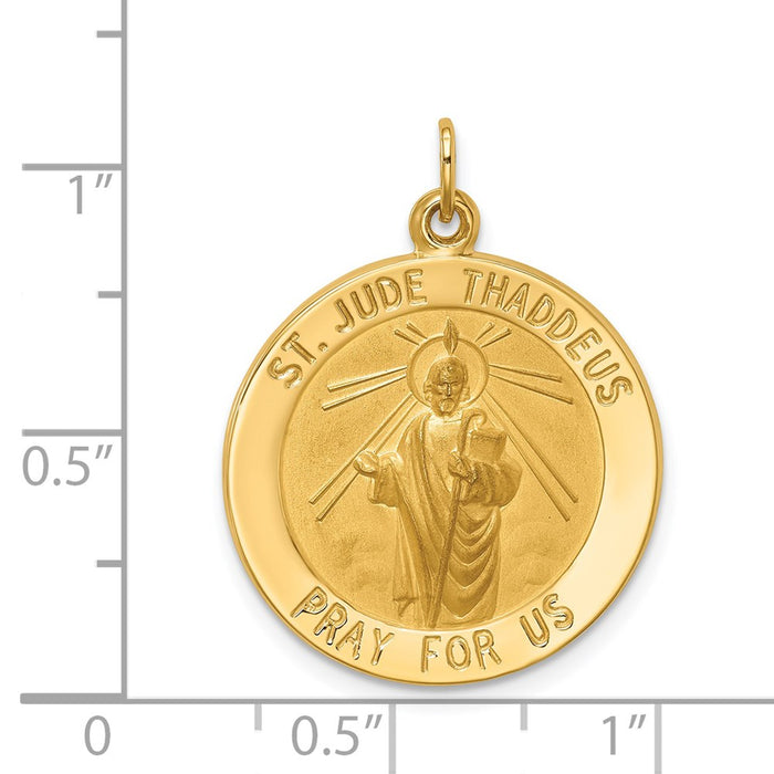 Million Charms 14K Yellow Gold Themed Solid Polished/Satin Medium Round Religious Saint Jude Thaddeus Medal