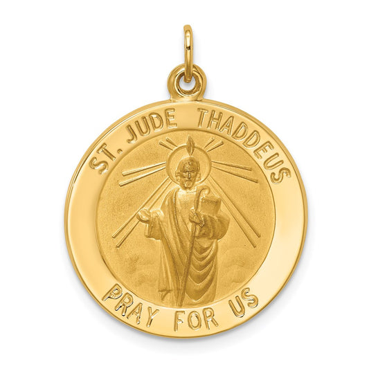 Million Charms 14K Yellow Gold Themed Solid Polished/Satin Medium Round Religious Saint Jude Thaddeus Medal