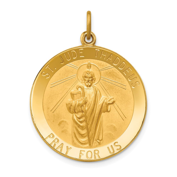 Million Charms 14K Yellow Gold Themed Solid Polished/Satin Large Round Religious Saint Jude Thaddeus Medal