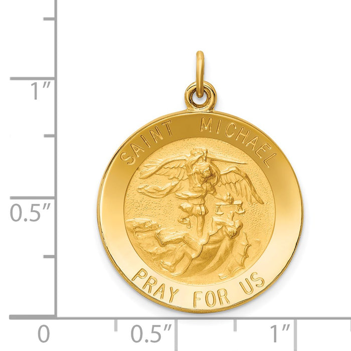 Million Charms 14K Yellow Gold Themed Solid Polished/Satin Medium Round Religious Saint Michael Medal