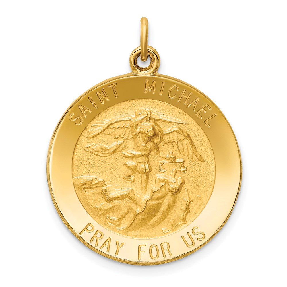 Million Charms 14K Yellow Gold Themed Solid Polished/Satin Medium Round Religious Saint Michael Medal