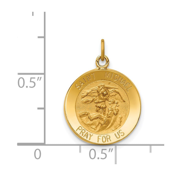 Million Charms 14K Yellow Gold Themed Solid Polished/Satin Small Round Religious Saint Michael Medal