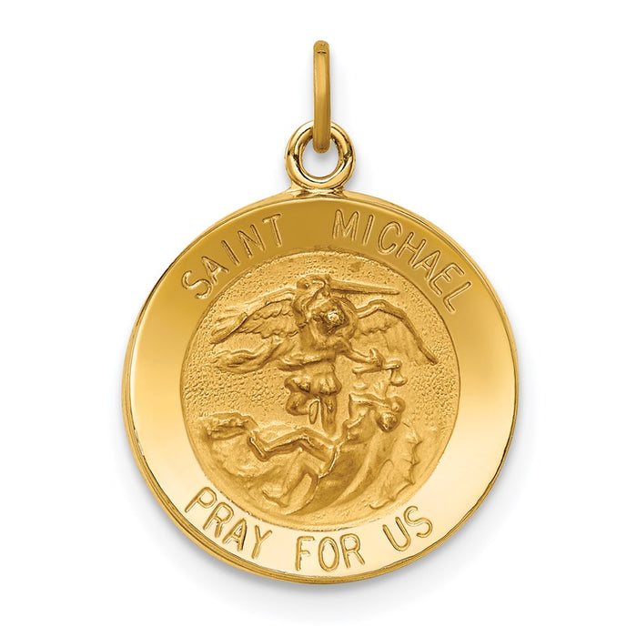 Million Charms 14K Yellow Gold Themed Solid Polished/Satin Small Round Religious Saint Michael Medal