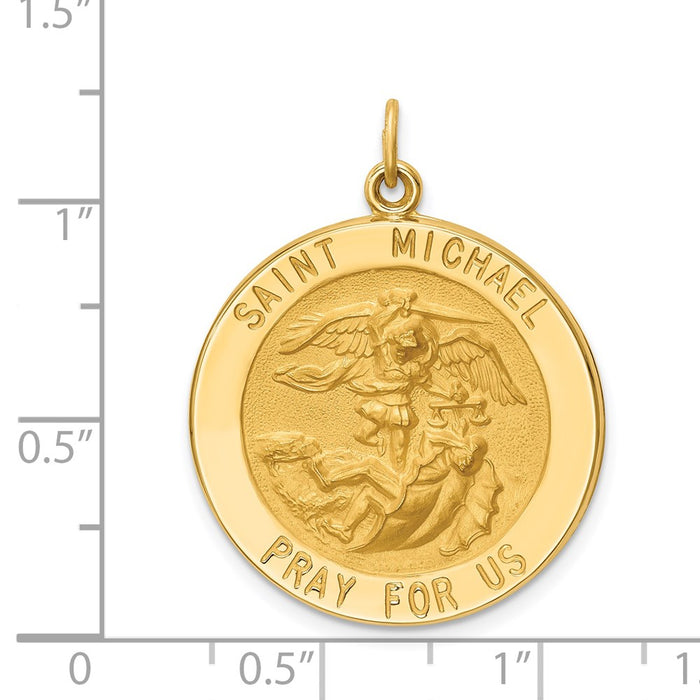 Million Charms 14K Yellow Gold Themed Solid Polished/Satin Large Round Religious Saint Michael Medal