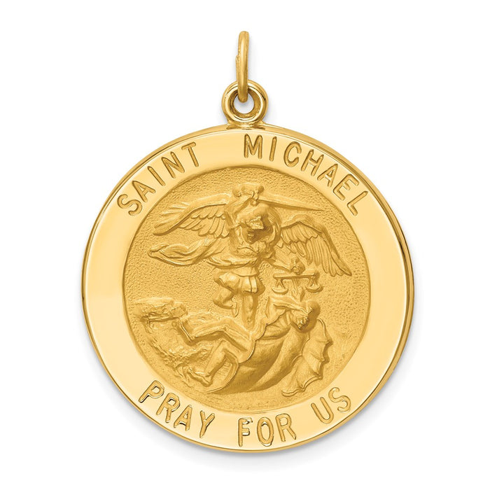 Million Charms 14K Yellow Gold Themed Solid Polished/Satin Large Round Religious Saint Michael Medal