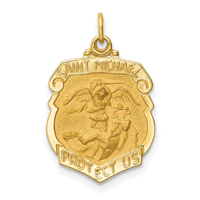 Million Charms 14K Yellow Gold Themed Solid Polished/Satin Small Religious Saint Michael Badge Medal