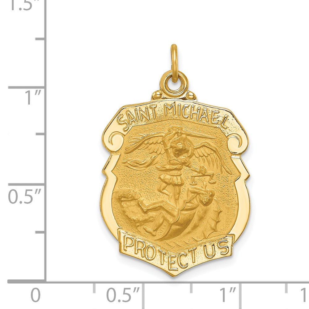 Million Charms 14K Yellow Gold Themed Solid Polished/Satin Large Religious Saint Michael Badge Medal