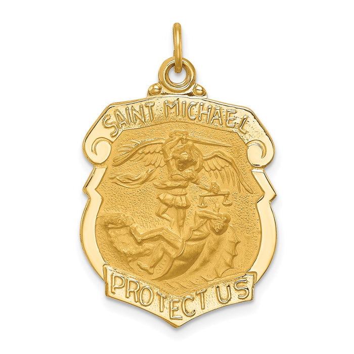 Million Charms 14K Yellow Gold Themed Solid Polished/Satin Large Religious Saint Michael Badge Medal