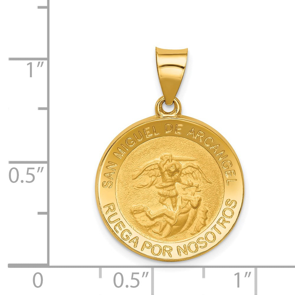 Million Charms 14K Yellow Gold Themed Hollow Polished/Satin Round Spanish San Miguel Medal