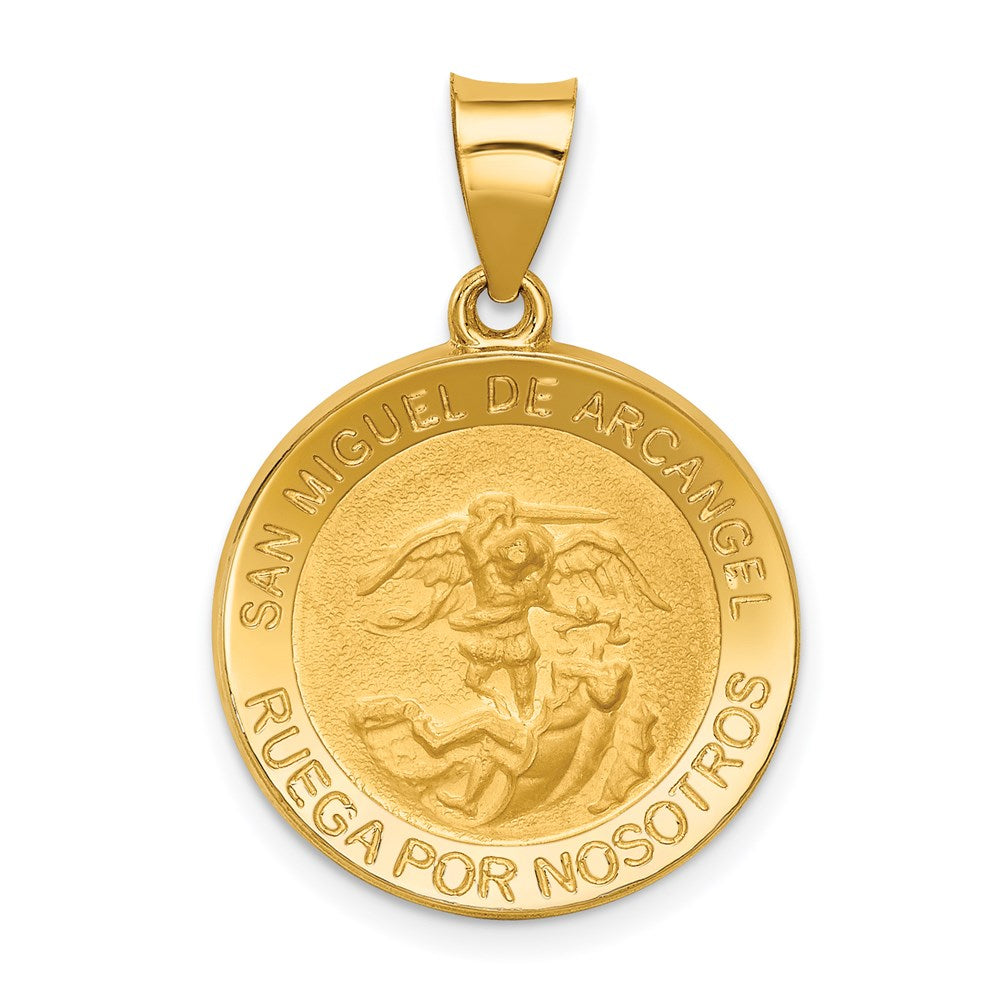 Million Charms 14K Yellow Gold Themed Hollow Polished/Satin Round Spanish San Miguel Medal