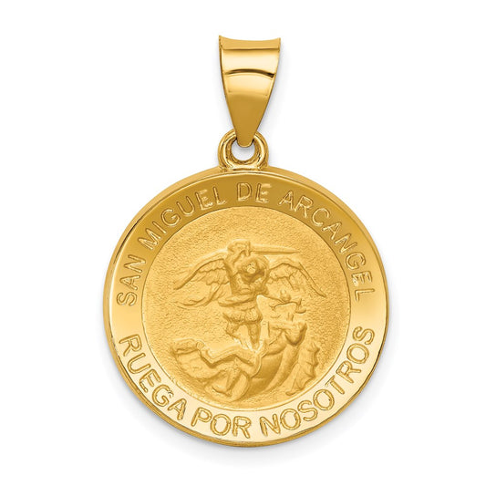 Million Charms 14K Yellow Gold Themed Hollow Polished/Satin Round Spanish San Miguel Medal