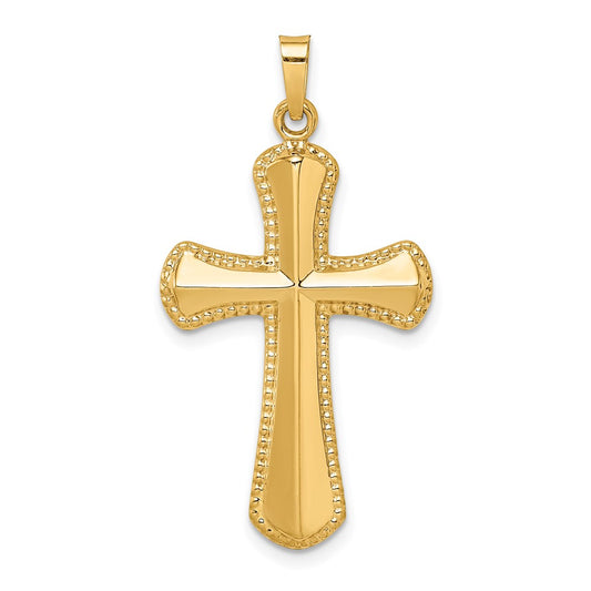Million Charms 14K Yellow Gold Themed Hollow Polished Beaded Edge Cross