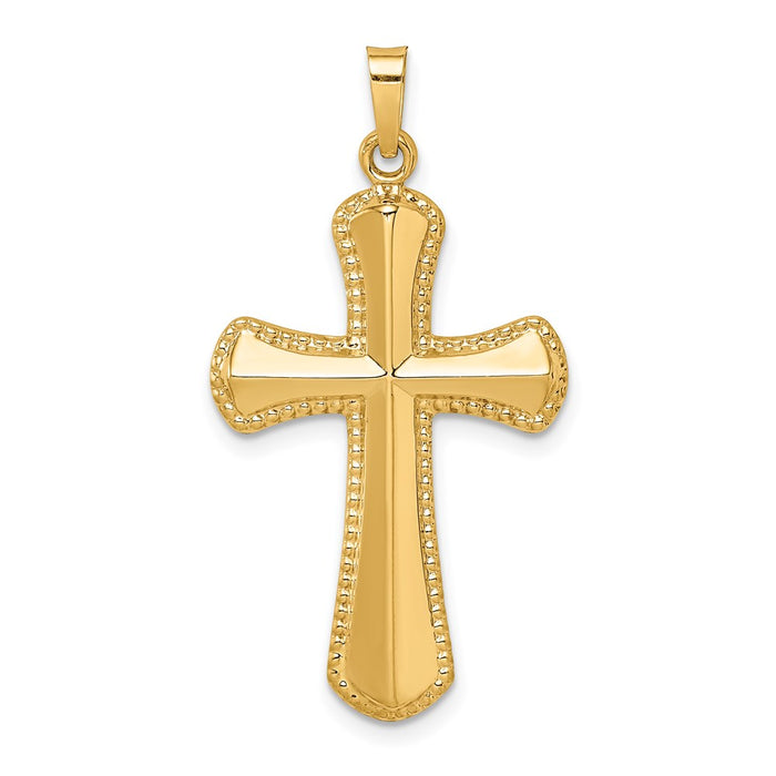 Million Charms 14K Yellow Gold Themed Hollow Polished Beaded Edge Cross
