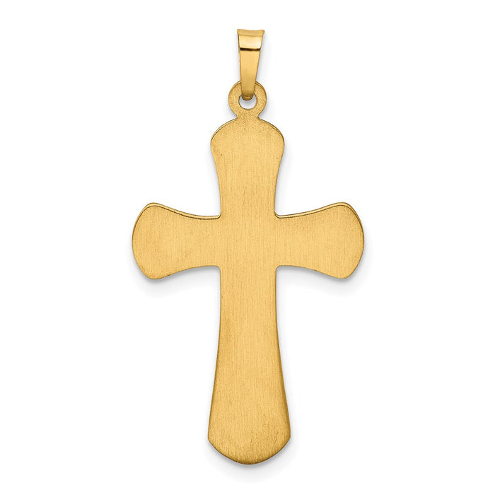 Million Charms 14K Yellow Gold Themed Hollow Polished Rhodium-Plated Beaded Edge Cross