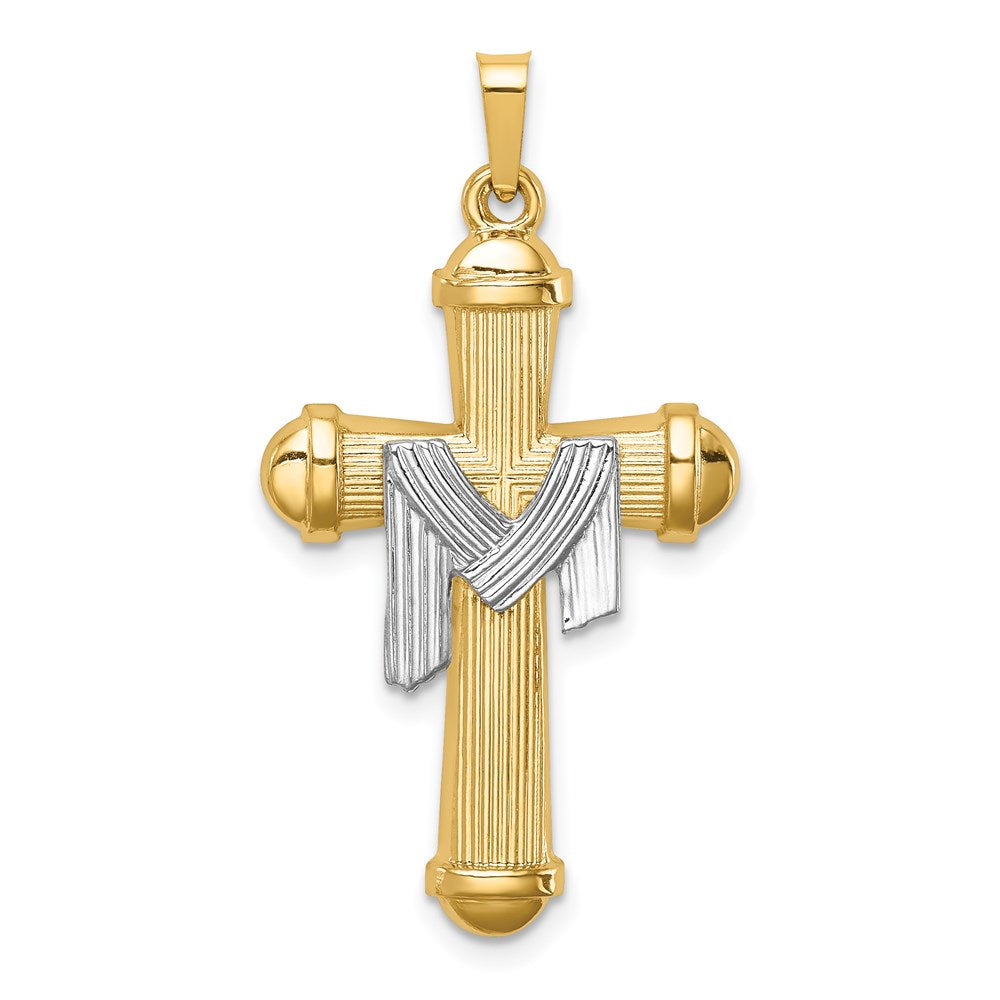 Million Charms 14K Two-Tone Hollow Polished Draped Cross