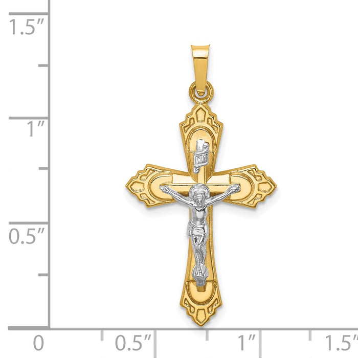 Million Charms 14K Two-Tone Hollow Polished Fleur De Lis Crucifix