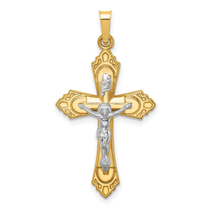 Million Charms 14K Two-Tone Hollow Polished Fleur De Lis Crucifix