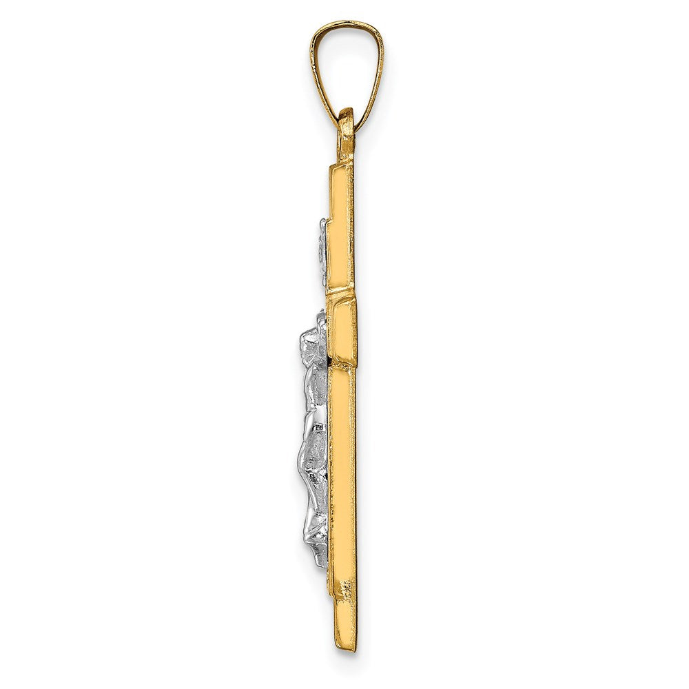 Million Charms 14K Two-Tone Hollow Polished Textured Latin Crucifix