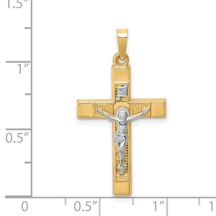 Million Charms 14K Two-Tone Hollow Polished Textured Latin Crucifix