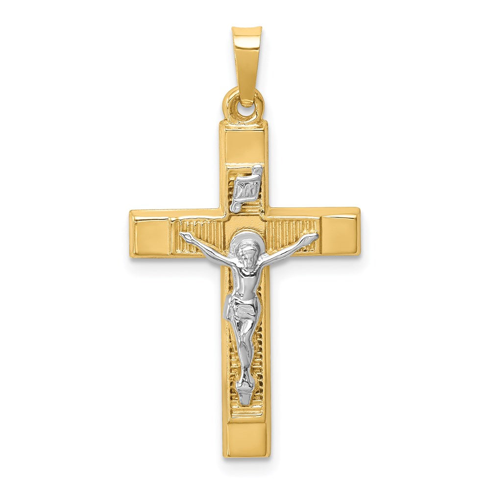 Million Charms 14K Two-Tone Hollow Polished Textured Latin Crucifix