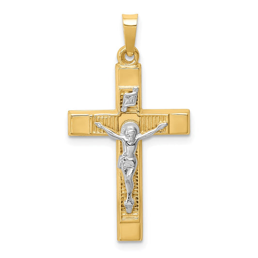 Million Charms 14K Two-Tone Hollow Polished Textured Latin Crucifix