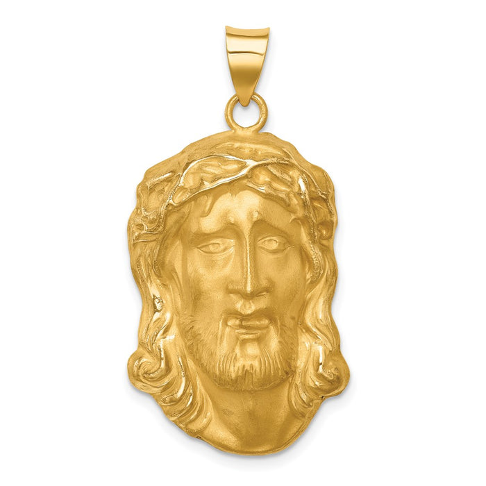 Million Charms 14K Yellow Gold Themed Hollow Polished/Satin Large Jesus Medal