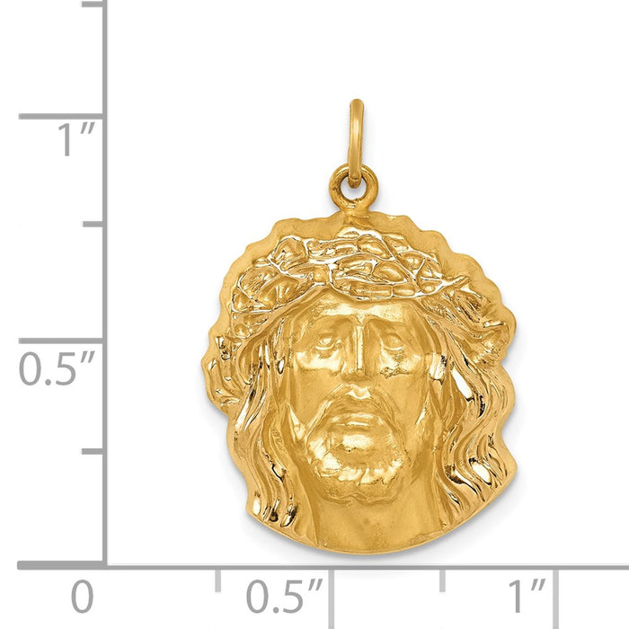 Million Charms 14K Yellow Gold Themed Hollow Polished/Satin Medium Jesus Medal