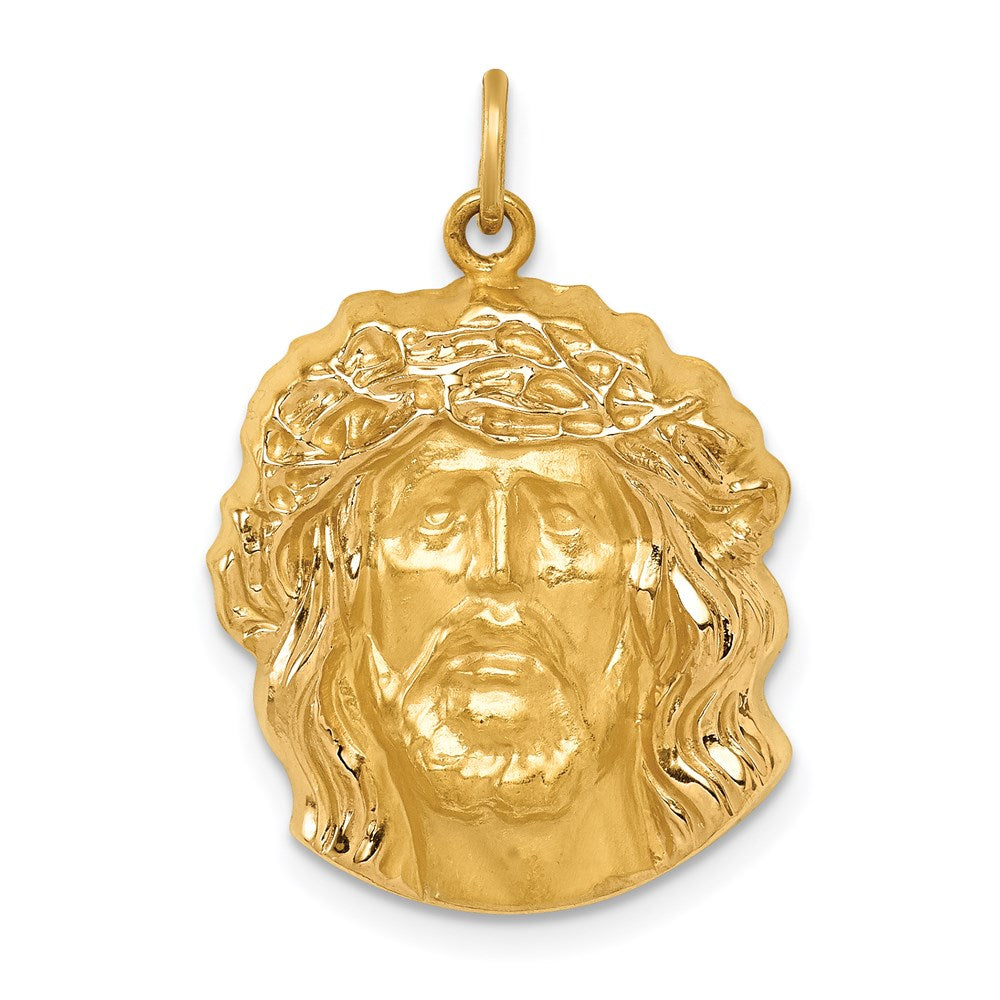 Million Charms 14K Yellow Gold Themed Hollow Polished/Satin Medium Jesus Medal