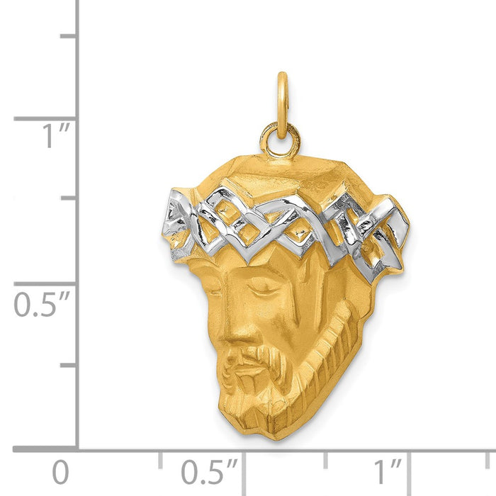 Million Charms 14K Yellow Gold Themed Hollow Polished/Satin Rhodium-Plated Large Jesus Medal