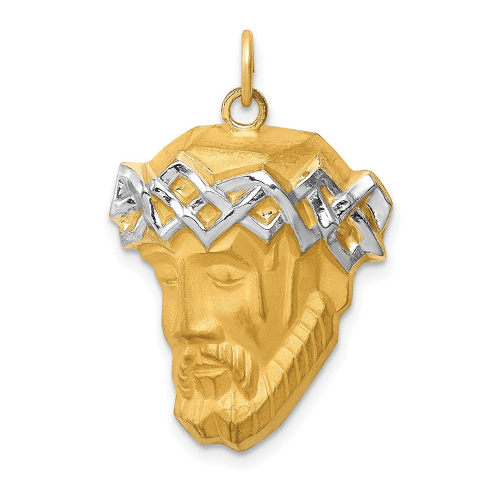 Million Charms 14K Yellow Gold Themed Hollow Polished/Satin Rhodium-Plated Large Jesus Medal