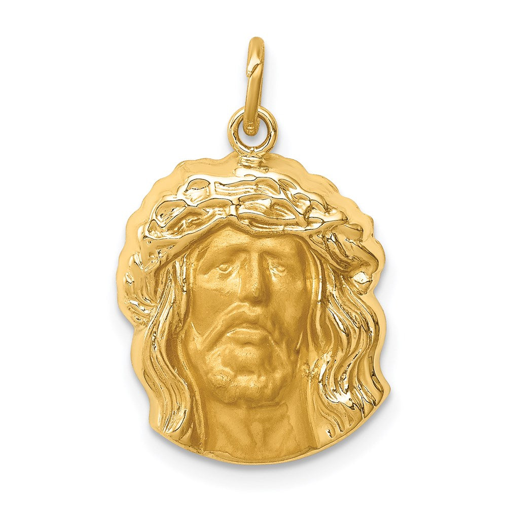 Million Charms 14K Yellow Gold Themed Hollow Polished/Satin Medium Jesus Medal