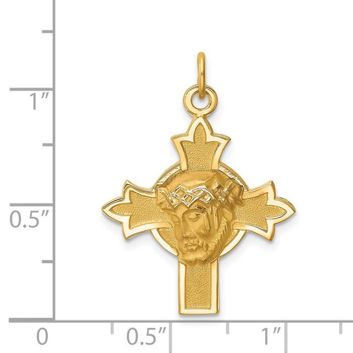 Million Charms 14K Yellow Gold Themed Hollow Polished/Satin Small Jesus Medal Cross